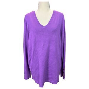 Jm Collection Size XL Women Rivet-Detail V-Neck Sweater  Purple Sapphire